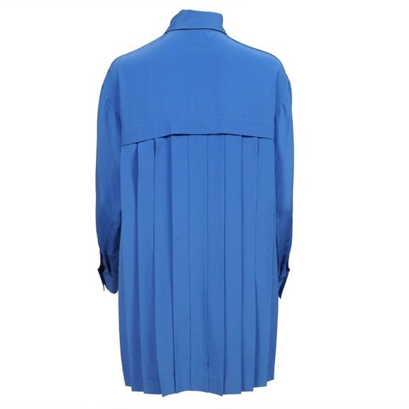 Chanel Womens Blouse Shirt Dress 40 Blue Silk Pleated Pearl Button Front Tunic - Picture 8 of 12